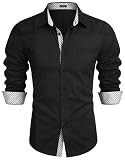 COOFANDY Mens Dress Shirts Long Sleeve Button Down Shirts Untucked Wrinkle-Free Business Casual Shirts Black-White