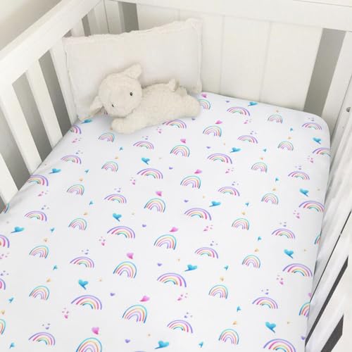 Image of Rainbow Baby Crib Sheet 52''x28'' Cute Rainbow Love Colorful Stretchy Fitted Crib Mattress Sheet for Boy Girl Crib Mattress Sheet Toddler Bed Sheets for Standard Crib and Toddler Mattresses