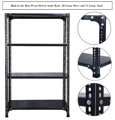 Image of SPACIOUS Slotted Angle Rack 12 x 36 x 58 Inches | Heavy Duty Multipurpose Steel Storage Rack | Fine Finish DA Grey Painted Rack for Home, Office, Shop & Warehouse (Grey, 4 Shelves)