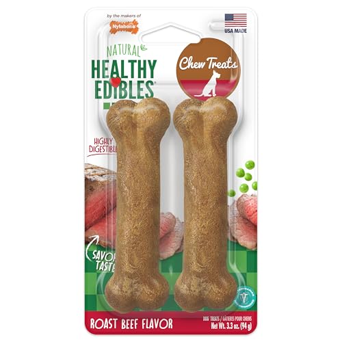 Image of Nylabone Healthy Edibles Natural Dog Chews Long Lasting Roast Beef Flavor Treats for Dogs, Small /Regular (2 Count)