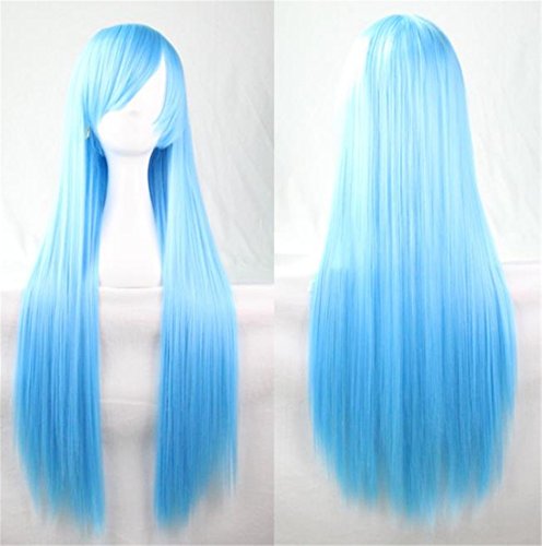 Perücke 80cm Schwarz Black Blond Braun Weiß Rot Damen Adults Lange Perücke Wig Synthetische Frauen Women Haar für Cosplay Halloween Karneval Carnival Kostenlos Perückenkappe + Hair Clip
