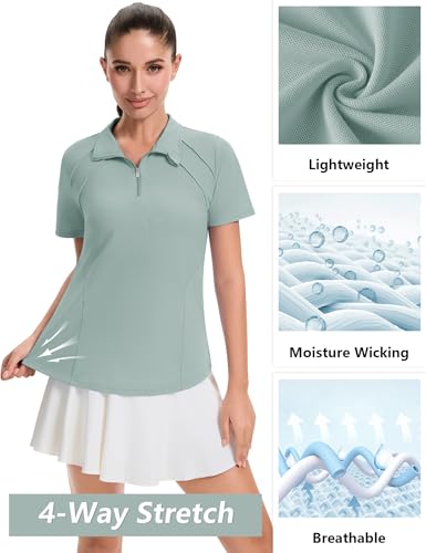 Image of LOMON Womens Golf Polo Shirts Summer Short Sleeve 1 /4 Zip Tops Moisture Wicking Casual Tennis Activewear with Pockets