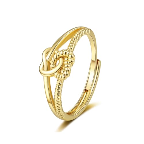 One Unbreakable Bond Double Band Knotted Ring,Nautical Double Rope Knot Promise Ring,Adjustable Designer Inspired Two Tone Crossover Band Ring 18K Gold Plated Twisted Eternity Cable Rings