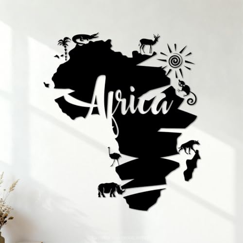 Calcomanías de grabado Mapa abstracto del continente africano con animales africanos. 35x39.8cm Impermeable Negro