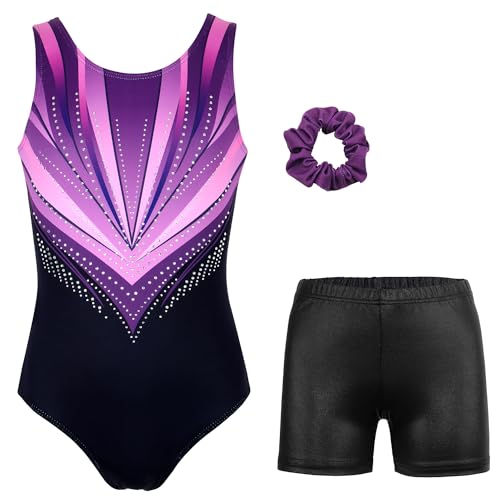 Image of MODAFANS Leotards for Girls Gymnastics with Shorts Dance unitards Tumbling Biketards with Hair Scrunchie for3-13T