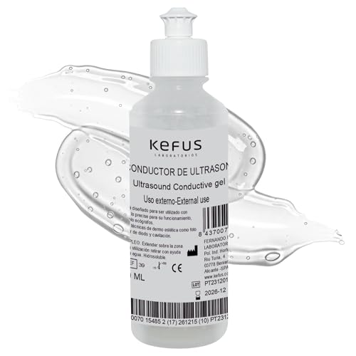 KEFUS - Gel conducteur 250 ml. Pour ultrasons et radiofréquence faciale et corporelle, idéal pour l’épilation laser, les appareils à lumière pulsée, l’écoute du rythme cardiaque fœtal et l’épilation IPL