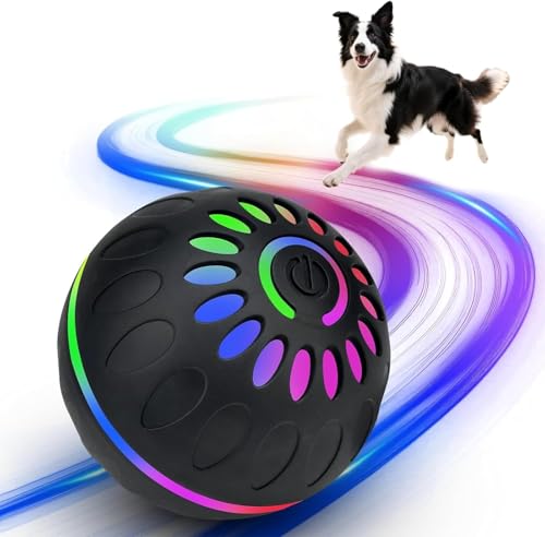xinrongda Interactive Dog Cat Ball Toy Dog Toys Indestructible for Boredom USB Rechargeable Dog Balls with Light 360 Automatic Electric Pet Toys for Indoor Cats Dogs Active Play & Chase (Black)