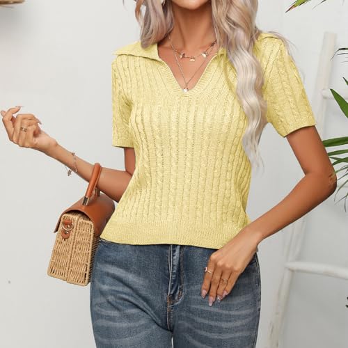 Image of MINTLIMIT Women's Short Sleeve Sweater Tops Lightweight Pullover Shirts 2025 Spring Summer Trendy Casual Blouses