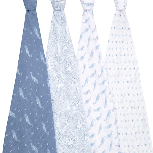 Image of aden + anais Swaddle Blanket, 100% Organic Cotton Blankets for Girls & Boys, Baby Receiving Swaddles, Ideal Newborn & Infant Swaddling Set, 4 Pack, Oceanic