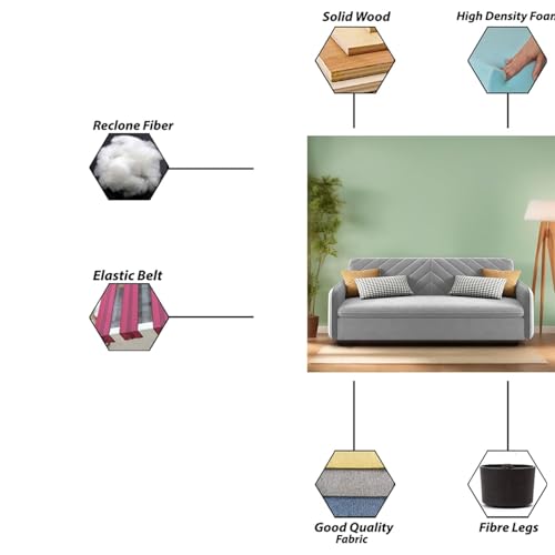 Image of Alnus 3 Seater Sofa Cum Bed for Living Room (Grey Fabric) Premium Fabric Sofa Cum Bed for Living Roomfor Living Room