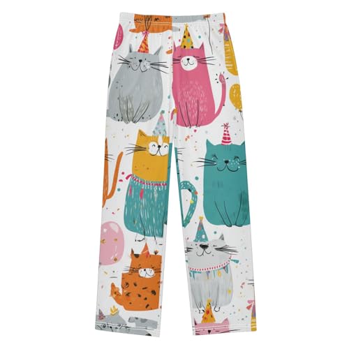 Cat Balloon Boys Long Pants Soft Trousers Elastic Waist Kids Lounge Bottoms with Pockets S-XL