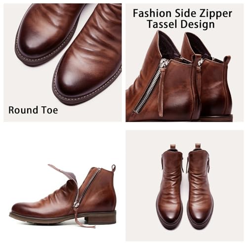 Yuizko OXNGEOS Men'S Retro Leather Chelsea Ankle Boots Classic Fashion Side Zipper Low-Heels Slip On Business Dress Oxford Boot Casual High Top Chukka Boots2