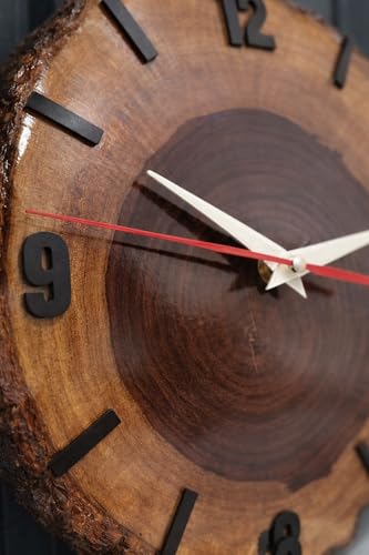 Image of Wall Clock | Handcrafted Sheesham Wooden Wall Clock with Silent Sweep Quartz Movement - Solid Wood Wall Clock for Living Room, Office & Home Decor (Rustic Design) (Black)