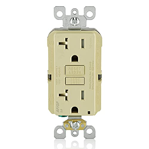 Image of Leviton Dual-Function AFCI /GFCI Outlet, 20 Amp, Self Test, Tamper-Resistant with LED Indicator Light, Protection from Both Electrical Shock and Electrical Fires in One Device, AGTR2-I, Ivory