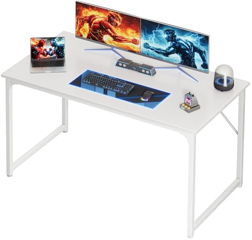 Image of PRAISUN 48 X 24 Inch Computer Desk with Deeper Desktop, Gaming Office Writing Work Desk for Home Office, Study, Bedroom, Work from Home, Metal Frame, White