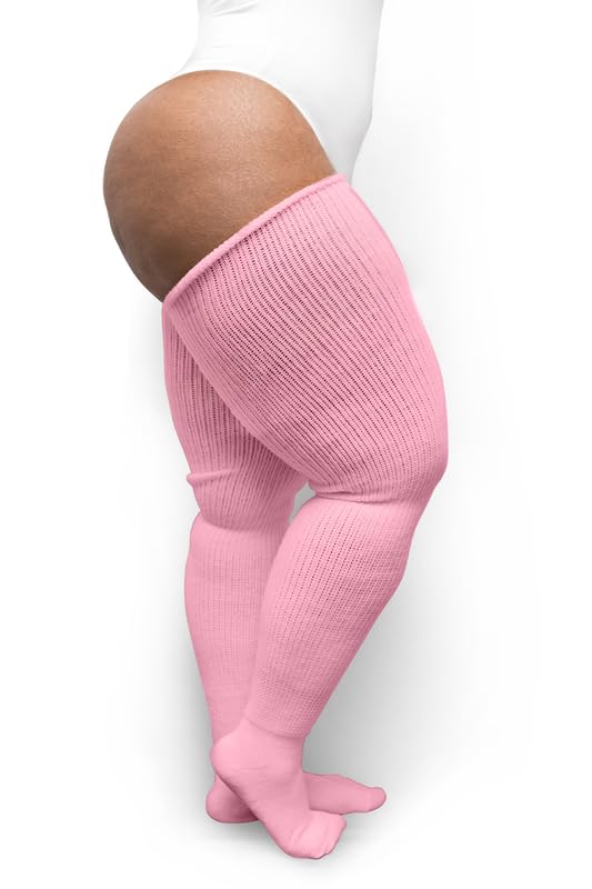 Image of Thunda Thighs Plus Size Thigh High Socks, Over the Knee High Boot Stockings Leg Warmers, Extra Long & Thick Socks Bubble Gum Pink