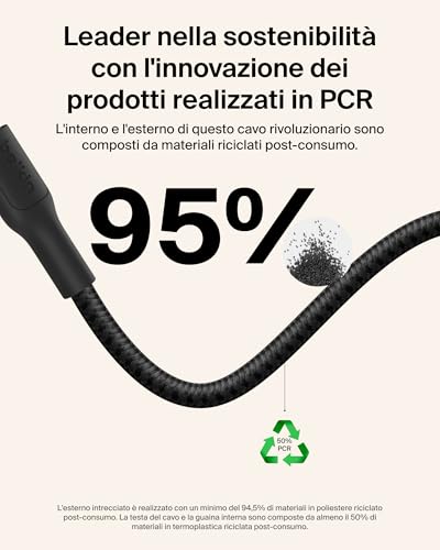 Belkin Gaming Cavo Intrecciato da USB-C a USB-C da 60 W (2m), Ricarica Rapida USB C per Nintendo Switch 2, iPhone 16, iPhone 15, iPad, MacBook Air, Chromebook, Samsung Galaxy S25 Ultra e altri, nero