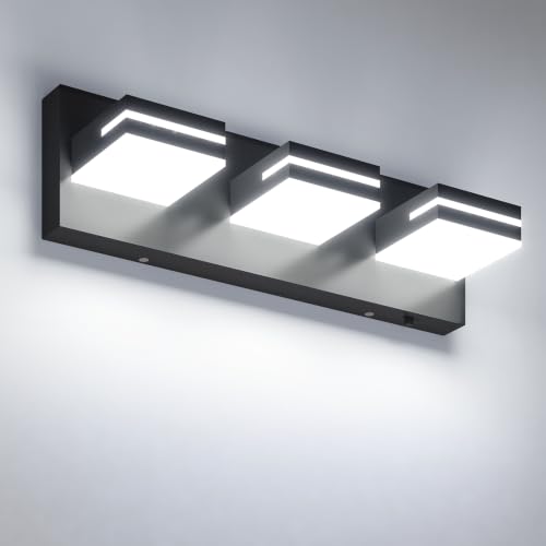 Image of VOLISUN 16.15in Bathroom Vanity Light Fixtures 3-Light, Dimmable 6000K, Matte Black LED Bathroom Lighting Fixtures Over Mirror, 360Rotatable Head, LED Vanity Lights for Bathroom