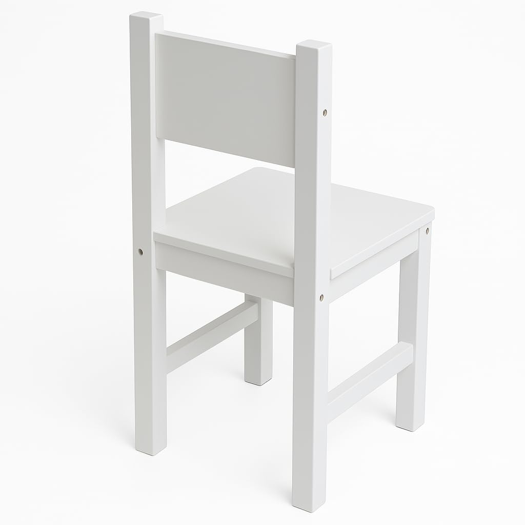 GRECA Silla Infantil lacada. En Madera Maciza. Lacada Blanca. Medidas (Ancho/Fondo/Alto): 28.5 * 28 * 60 cms. Altura hasta Asiento: 30 cms. Fácil Montaje.