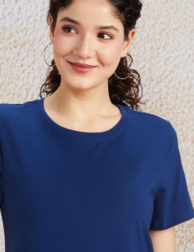 Image of Amazon Brand - Symbol Women Cotton Stretch Regular Fit Round Neck Half Sleeve T-Shirt (Available in Plus Sizes)