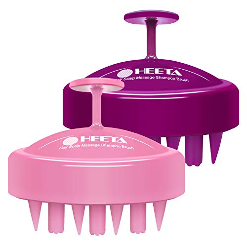 Heeta 2-Pack Hair Scalp Massager, Updated Wet and Dry Hair Shampoo Brush Scalp Massage Brush with Soft Silicone Brush Head Massager (Pink & Purple)