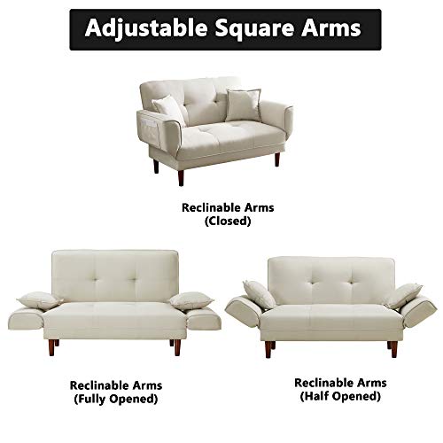 Convertible Futon Sofa Bed With 2 Pillows, Small Loveseat Sleeper Sofa Futon Couch, Recliner Couch With Adjustable Armrest And Wood Legs, Living Room Sofa With 5-Angle Backrest For Small Space (Beige) #TOP5