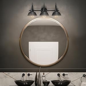 Globe Electric 65554 Barnyard 3-Light Vanity Light, Matte Black, White Interior Shades Globe Electric 65554 Barnyard 3 Light Vanity Light Matte Black White Interior Shades