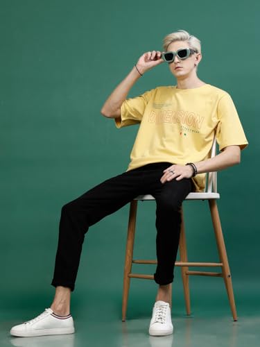 Image of Rigo Back Printed Half Sleeves Round Neck Oversized T-Shirt for Men | Drop Shoulder T-Shirt for Men | Loose Baggy Fit T-Shirt for Men