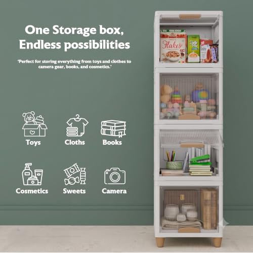 Image of 5 layer Plastic Wardrobe For Clothes : Versatile Plastic Cupboard For Storage Organizer & Organisers Storage Box for Ideal for Neat and Tidy Storage Solutions Almirah For Clothes-Transperent