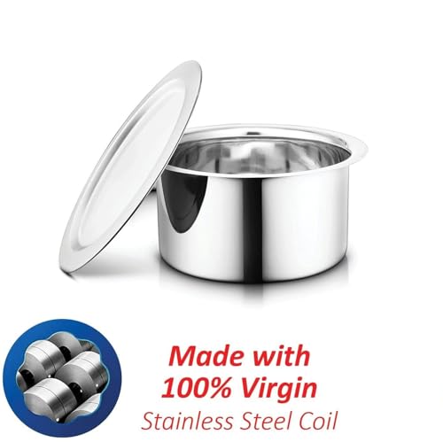 Image of Jensons Stainless Steel Tope Set with Lids | 3 Pieces | 800 ml to 1300 ml | Induction and Gas Stove Compatible Cooking Pots | Stackable Milk Pan Patila | Silver