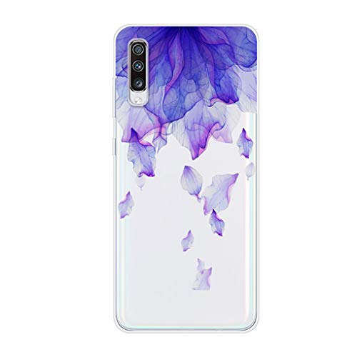 Preisvergleich Produktbild Karomenic Silikon Hülle kompatibel mit Samsung Galaxy A70 Kreative Cartoon Transparent Handyhülle Durchsichtig Schutzhülle Crystal Clear Weiche Soft TPU Tasche Bumper Case Etui,Lila Blütenblätter