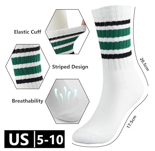 Image of BomKinta Striped Crew Socks Women - Retro Novelty Socks - Stretchy Casual Athletic Cotton Gifts Sock Size 5-10