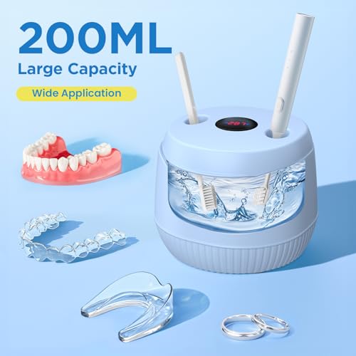 Image of Dental Ultrasonic Retainer Cleaner Machine: 45kHz Dental Cleaning Pod with Digital Timer & 200ML, Cleaning for Dentures, Mouth Guards, Aligners, Night Guards, Braces, Toothbrush Heads & Jewelry, Blue