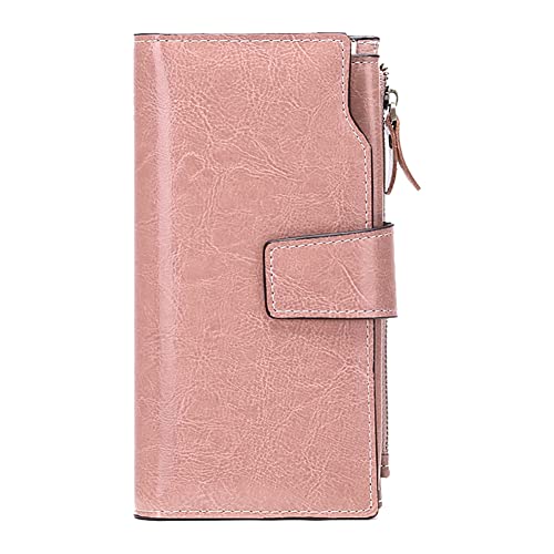 Womens Wallet RFID Blocking Long Purse Genuine Leather Credit Card Holder Clutch Phone Wallet Purse with ID Window, Pink, One Size
