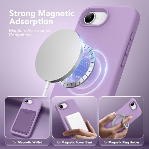 Image of Magnetic for iPhone 17e /iPhone 16e Case, Compatible with MagSafe, [Soft Anti-Scratch Microfiber Lining] Slim Silicone Shockproof Protective Phone Case for iPhone 17e /16e 6.1 inch, Light Purple