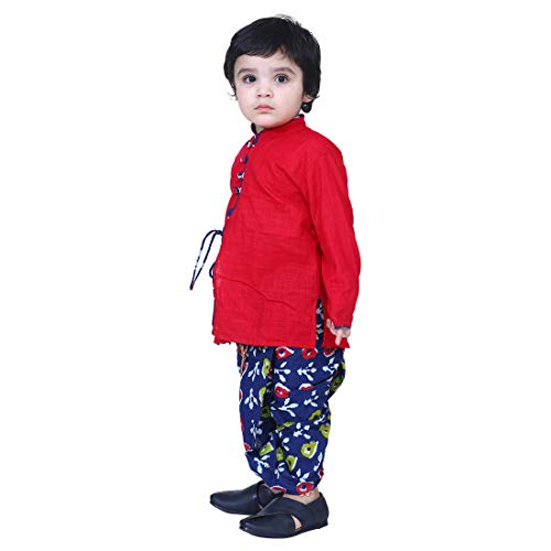 Image of BownBee Ethnic Wear Cotton Kurta Dhoti Traditional Dress Set for Baby Boys, Front Open with Dori Pattern, Full Sleeves, and Round neck, Ideal for All Festivals