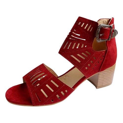 Women Sandal Heels,Women's Fashion Hollow Out Peep Toe Thick High Heel Shoes Solid Buckle Casual Dressy Sandals