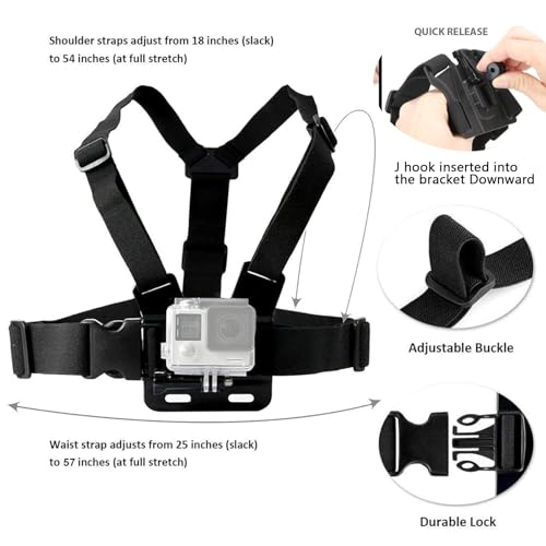 TEKCAM Action Camera Head Strap Chest Strap Mount Chest Harness with Carrying Bag Compatible with Gopro Hero 12 11 10 9 8 7/AKASO EK7000 Brave 4 V50/Apexcam/Dragon Touch/WOLFANG Action Camera