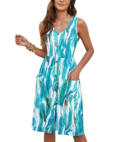 Image of MOLERANI Women Summer Dresses Sleeveless Casual Loose Swing Button Down Midi Dress with Pockets