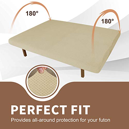 Jiviner Super Stretch Futon Cover Spandex Jacquard Futon Slip Cover Full Size Soft Armless Sofa Bed Slip Covers For Futon Mattress With Elastic Bands (Futon, Light Beige) #TOP2