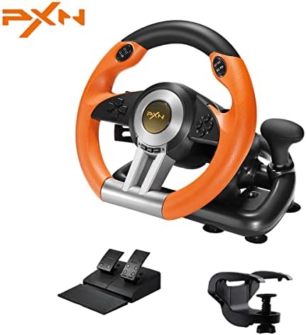 Xbox Steering Wheel - PXN V3II 180° Gaming Racing Wheel Driving Wheel, with Linear Pedals and Racing Paddles for Xbox Series X|S, PC, PS4, Xbox One, Switch - Orange
