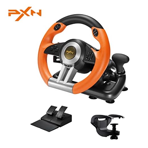 PXN Xbox Steering Wheel V3II 180° PC Gaming Racing Wheel Driving Wheel, with Linear Pedals and Racing Paddles for PC, PS4, Xbox One, Xbox Series X|S, Nintendo Switch - Orange