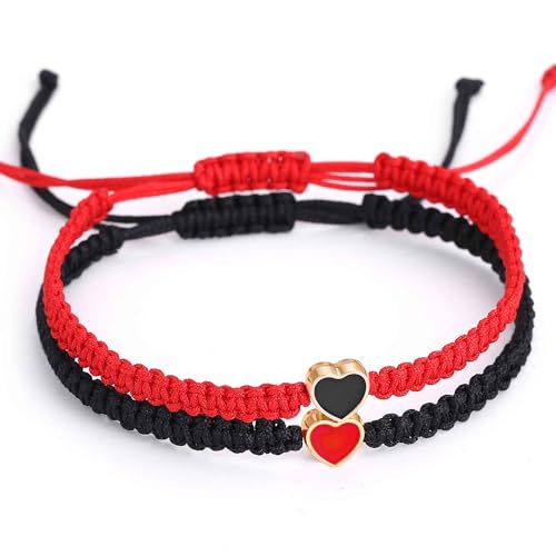 Image of MJartoria Couples Bracelets, Personalized Matching Bracelets for Couples His and Hers, Handmade Rope Braided Rhinestone, Stainless Steel Bracelets for Lover