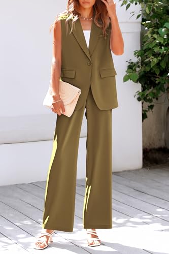 Image of PRETTYGARDEN Women's 2 Piece Outfits Sleeveless Suit Vest and Wide Leg Pants Business Casual Blazer Sets