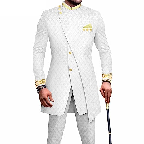 Tenue Africaine Homme Fluide et Légère Ensemble Veste Brodée Dashiki Évite la Chaleur