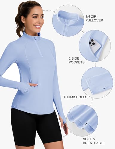 Loovoo Long Sleeve UPF50+ Workout Tops Sun Protection 1/4 Zip Summer Quick Dry Hiking Shirts Lightweight Pullover Women3