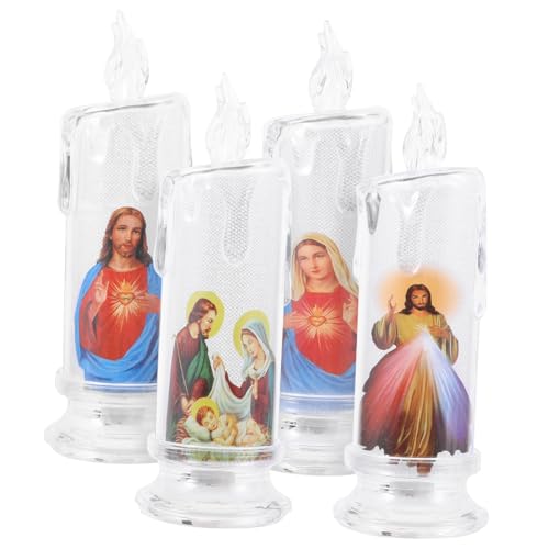 Bougies LED décoratives Jésus lot de 4 lampes avec socle de prière