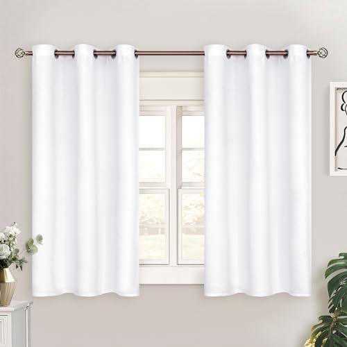 BGment White Curtains 45 Inches Length for Kitchen Window -