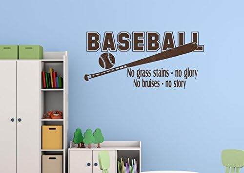 Wall Decor Plus More WDPM2934 Baseball No Grass Stains No Bruises Sports Quote Wall Decal, 36-Inch X 17-Inch, Chocolate Brown