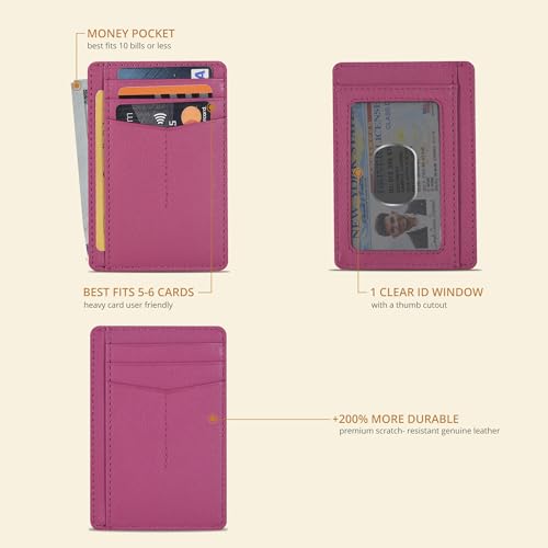 Image of Oak Leathers Leather Slim Minimalist Wallet for Men & Women RFID Front Pocket Leather Card Holder Wallets (Nappa Pink)